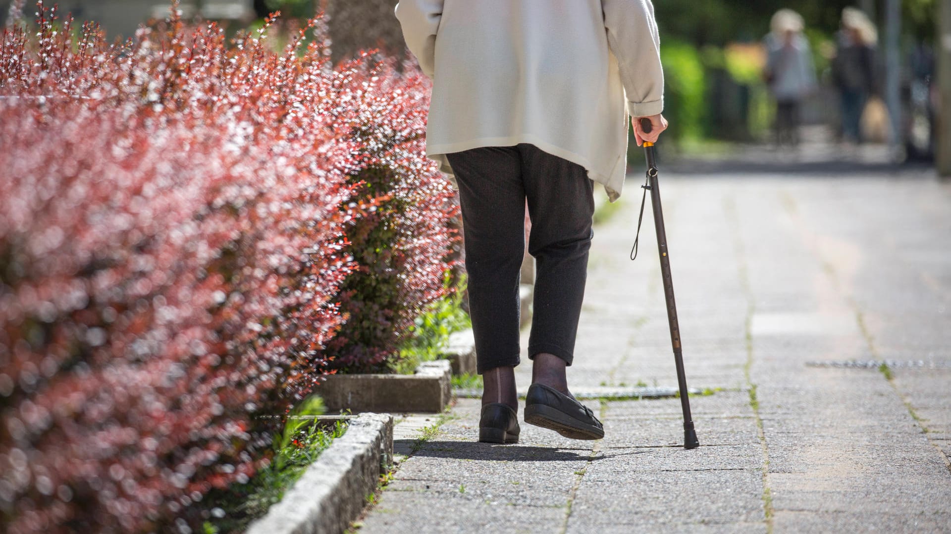 Eine Person läuft mit einem Krückstock (Symbolbild): In Hagen hat ein Unbekannter damit Passanten und einen Hund attackiert.