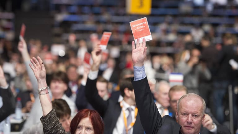 CDU-Mitglieder stimmen bei einem Parteitag in Karlsruhe ab (Archivbild): Wie tickt die Basis der Christdemokraten?