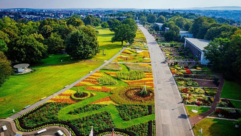 Bundesgartenschau 2021: Berühmt ist das Erfurter Garten- und Ausstellungsgelände für Europas größtes ornamentales Blumenbeet.