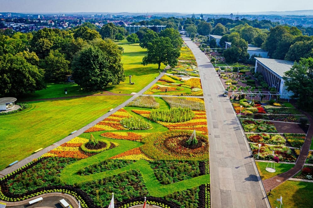 Bundesgartenschau 2021: Berühmt ist das Erfurter Garten- und Ausstellungsgelände für Europas größtes ornamentales Blumenbeet.