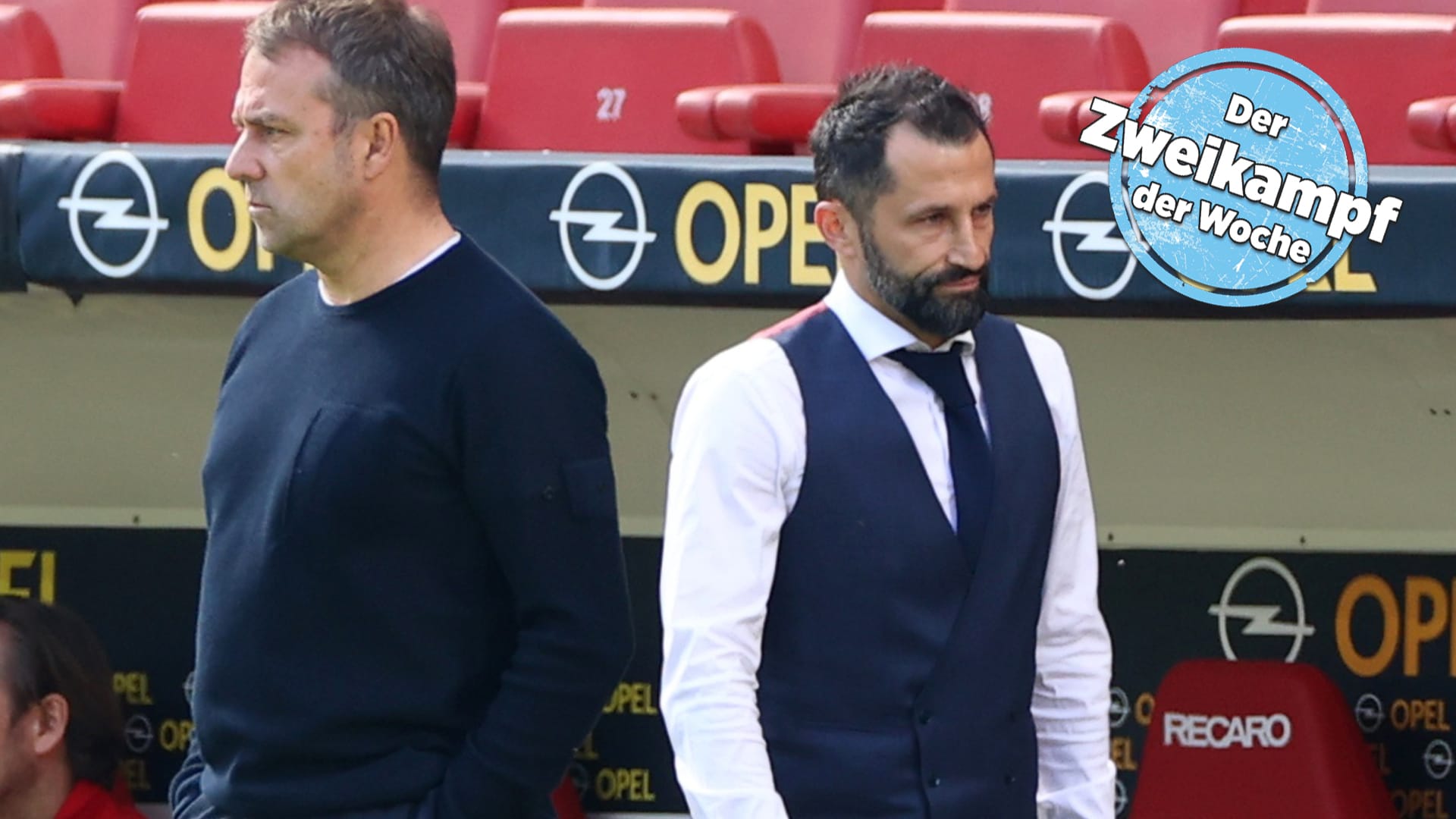 Trainer Hansi Flick (l.) und Sportvorstand Hasan Salihamidzic haben noch drei Bundesligaspiele bis zur Trennung. Aber wie genau wird die vollzogen?