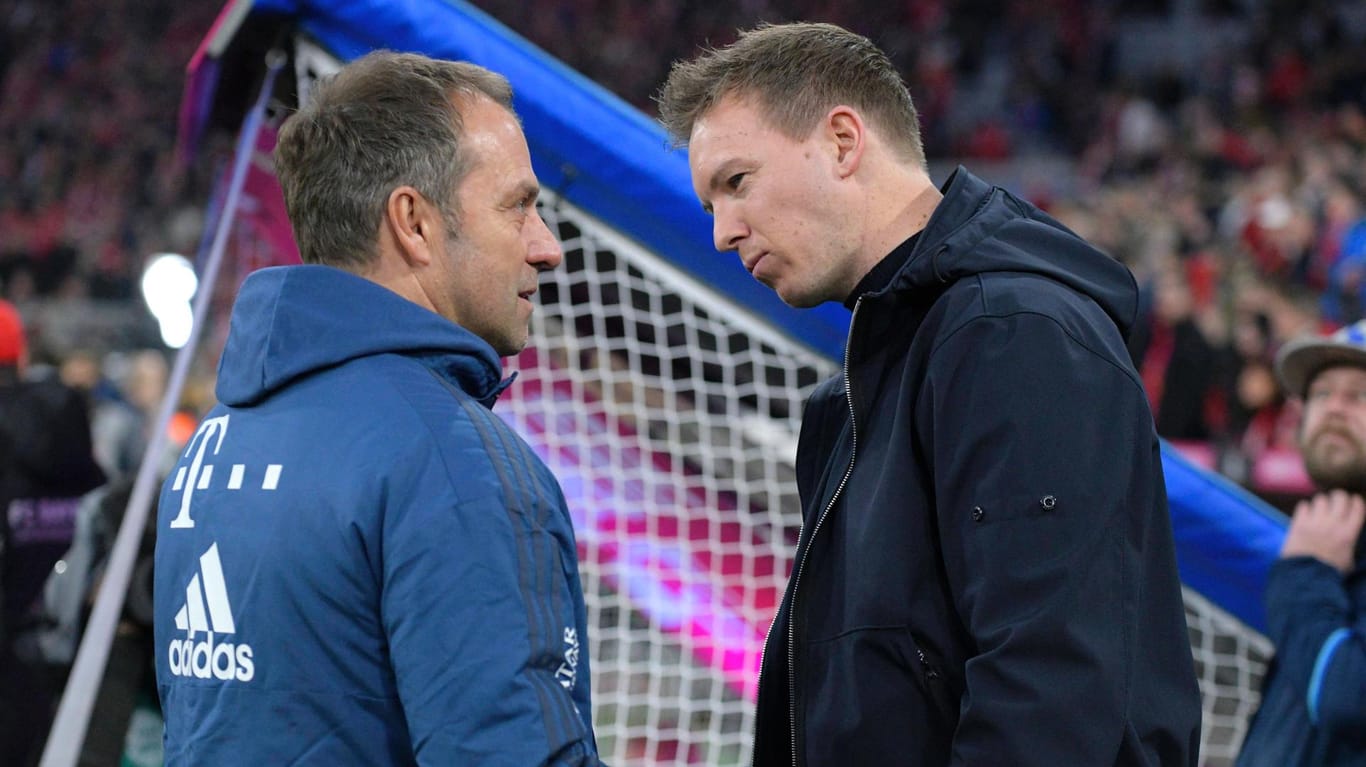 Der aktuelle und der künftige Bayern-Trainer: Hansi Flick und Julian Nagelsmann (r.).