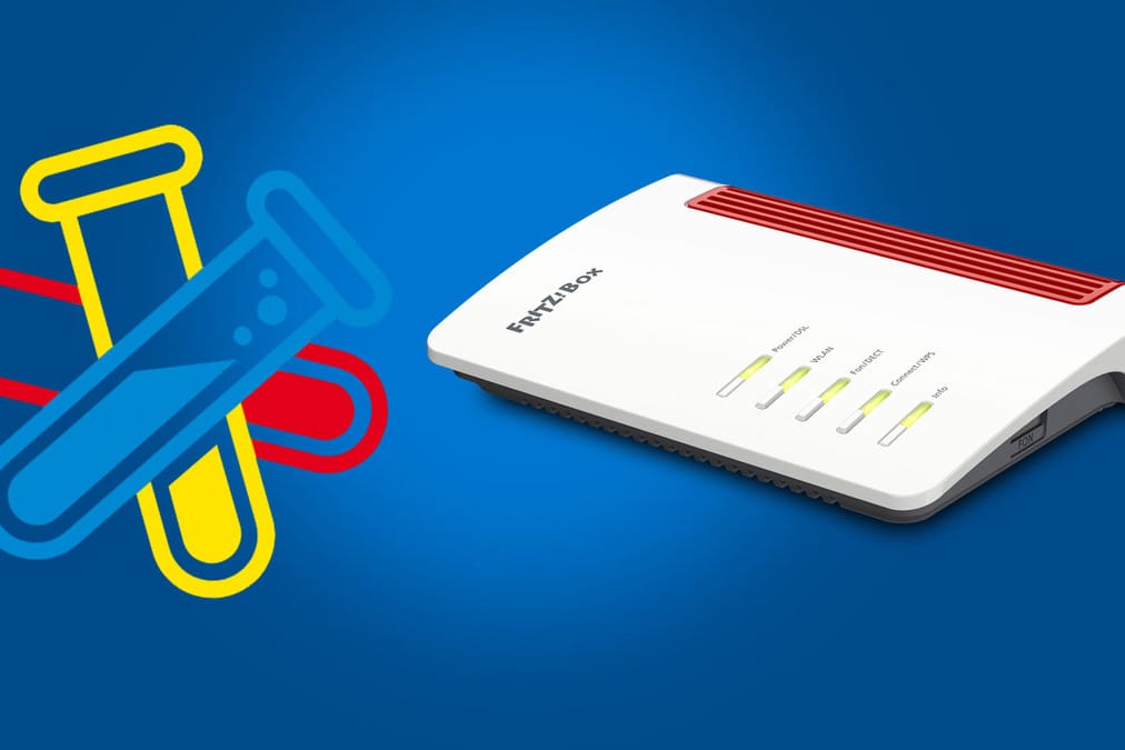 Das Symbol von Fritz-Labor neben einer Fritzbox: Nutzer können mit Fritz-Labor vorab auf neue Funktionen zugreifen.