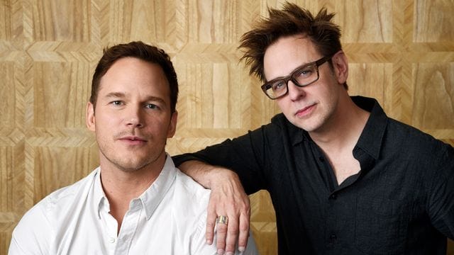 Chris Pratt (l) und James Gunn, Drehbuchautor und Regisseur von "Guardians of the Galaxy Vol.