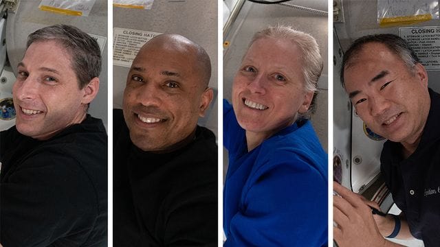 Die US-Astronauten Michael Hopkins, Victor Glover, Shannon Walker und ihr japanischer Kollege Soichi Noguchi (von links) haben die ISS verlassen. Die US-Astronauten Michael Hopkins, Victor Glover, Shannon Walker und ihr japanischer Kollege Soichi Noguchi (von links) haben die ISS verlassen.