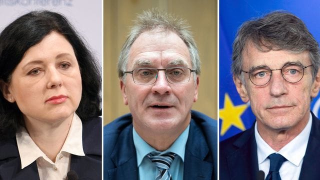 Von dem russischen Einreiseverbot betroffen sind (von links): Vera Jourova, Vizepräsidentin der EU-Kommission, Jörg Raupach, Leitender Oberstaatsanwalt in Berlin, und David Sassoli, Präsident des Europäischen Parlaments. Von dem russischen Einreiseverbot betroffen sind (von links): Vera Jourova, Vizepräsidentin der EU-Kommission, Jörg Raupach, Leitender Oberstaatsanwalt in Berlin, und David Sassoli, Präsident des Europäischen Parlaments.