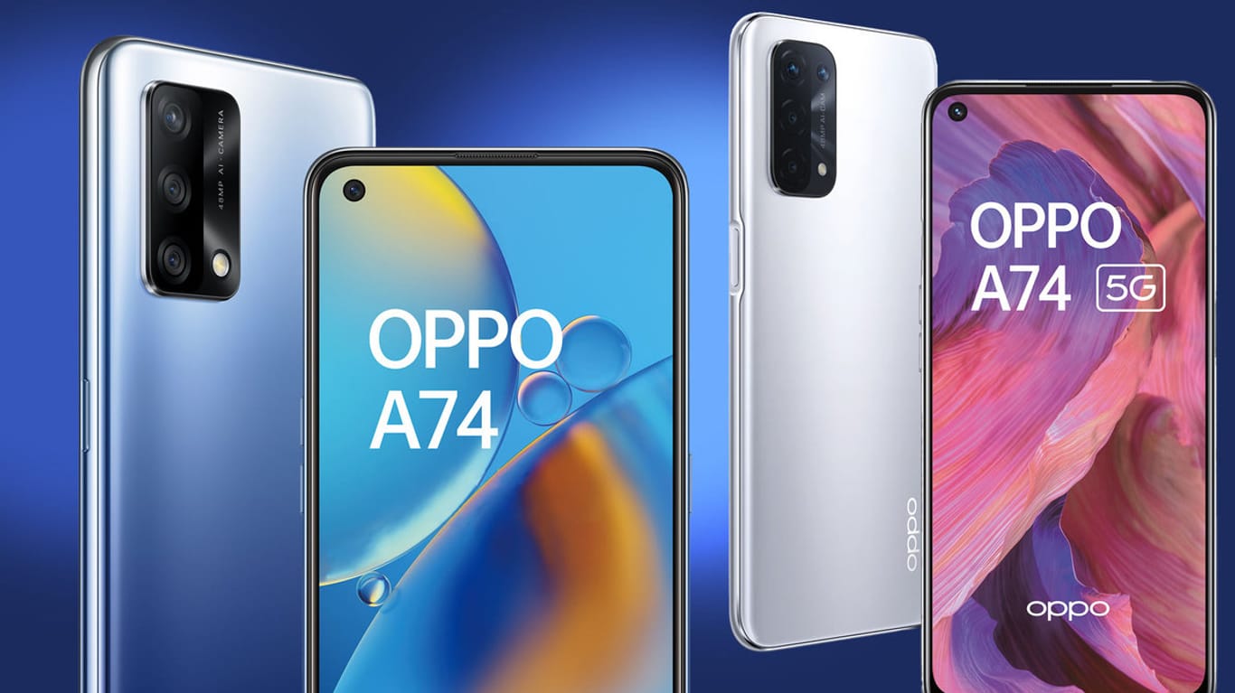 Die Smartphones A74 und A74 5G von Oppo: Der chinesische Hersteller bringt vier preiswerte Geräte nach Deutschland.