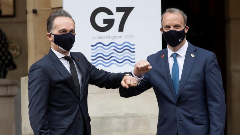 Bundesaußenminister Heiko Maas und sein britischer Amtskollege Dominic Raab beim G7-Treffen in London: Drei Tage lang wollen sich die Minister in der britischen Hauptstadt beraten.