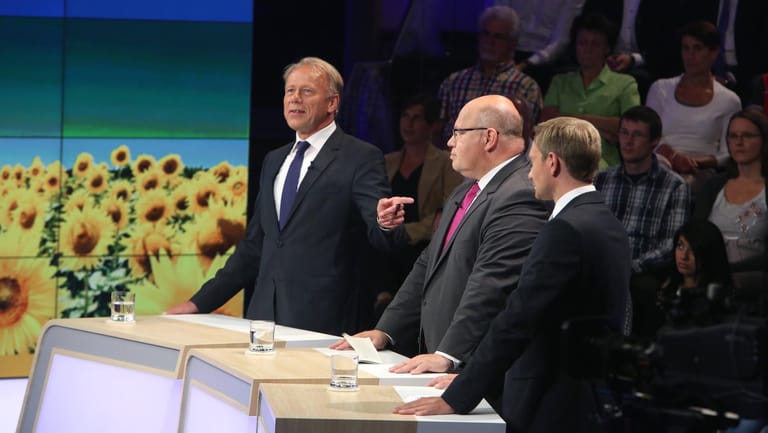 Trittin, Altmaier und Lindner in einer TV-Talkshow (Archivbild): Im Wahlkampf 2013 war Klimaschutz noch kein Mode-Thema.