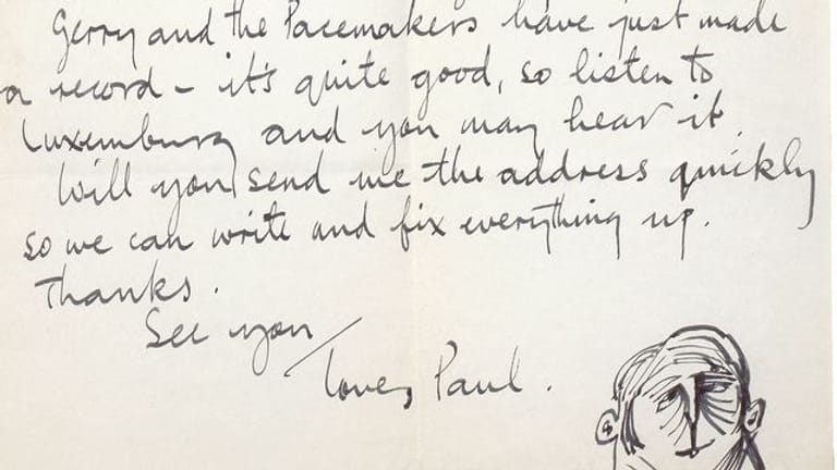 Die Seite eines Briefes aus dem Jahre 1963 von Paul McCartney an die Fotografin Astrid Kirchherr.