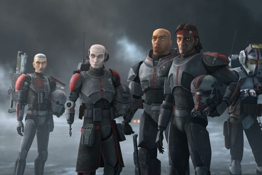 Die gloreichen Fünf: Crosshair (l-r), Echo, Wrecker, Hunter und Tech.