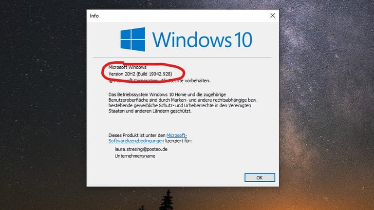 Screenshot: Mit dem Befehl "winver" prüfen Sie, welche Windows-Version auf Ihrem Rechner installiert ist.