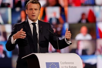 French President Emmanuel Macron delivers his speech on the Future of Europe and to mark Europe Day, at the European Parliament in Strasbourg