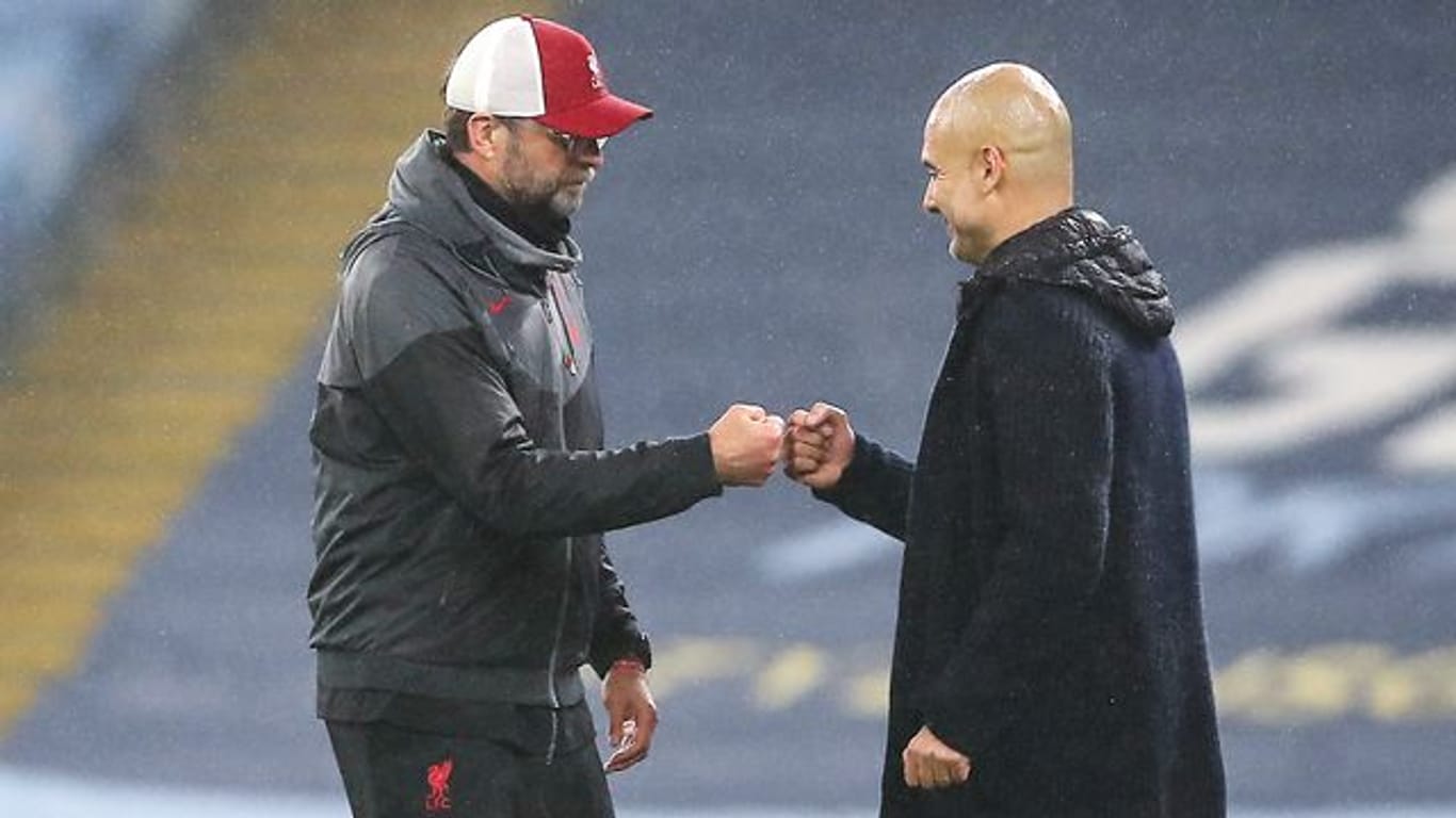 Meister-Trainer unter sich: Liverpool-Trainer Jürgen Klopp und ManCity-Coach Pep Guardiola.