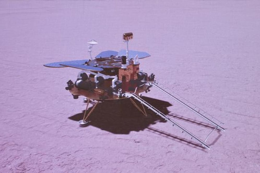 Das grafisch simulierte Bild zeigt die Landung der chinesischen Sonde auf dem Mars.