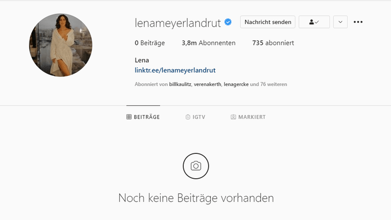 So sah das Instagram-Profil von Lena Meyer-Landrut am Montag, den 17. Mai plötzlich aus.