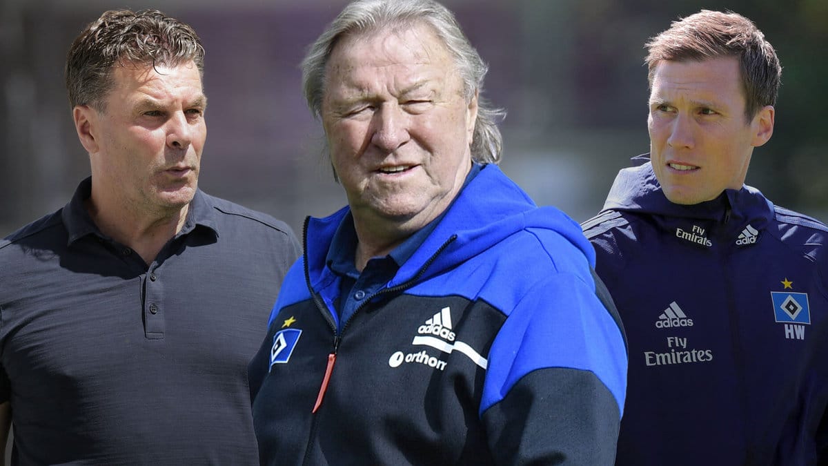 Dieter Hecking (li.), Horst Hrubesch (M.) und Hannes Wolf: Keiner der drei Trainer schaffte mit dem HSV den Aufstieg.