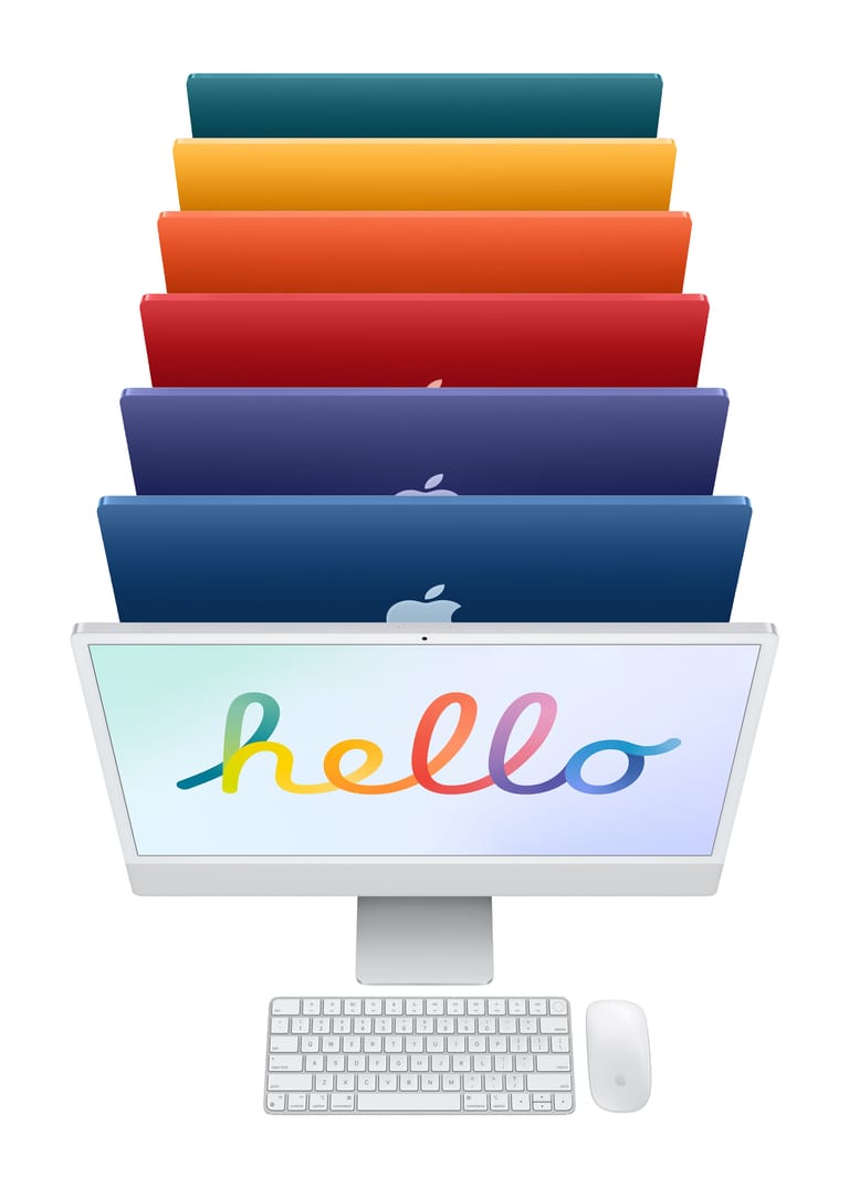 Neben dem silbernen Alu-Look gibt es nun noch sechs weitere Farbtöne für das neue iMac-Modell mit 24 Zoll Bildschirmgröße.