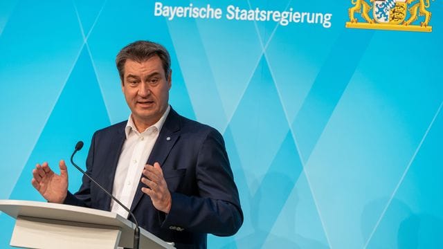 Markus Söder Mitte Mai bei einer Pressekonferenz in München.