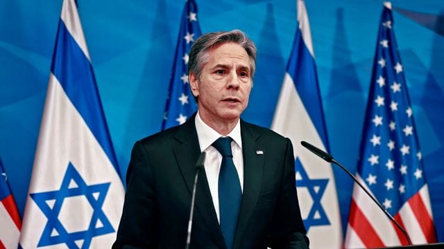 Antony Blinken während einer Pressekonferenz in Jerusalem.