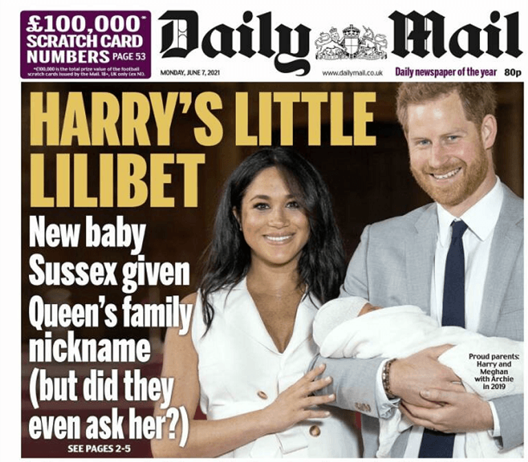 "Harrys kleine Lilibet": So machte die "Daily Mail" am Montag zum royalen Nachwuchs auf.