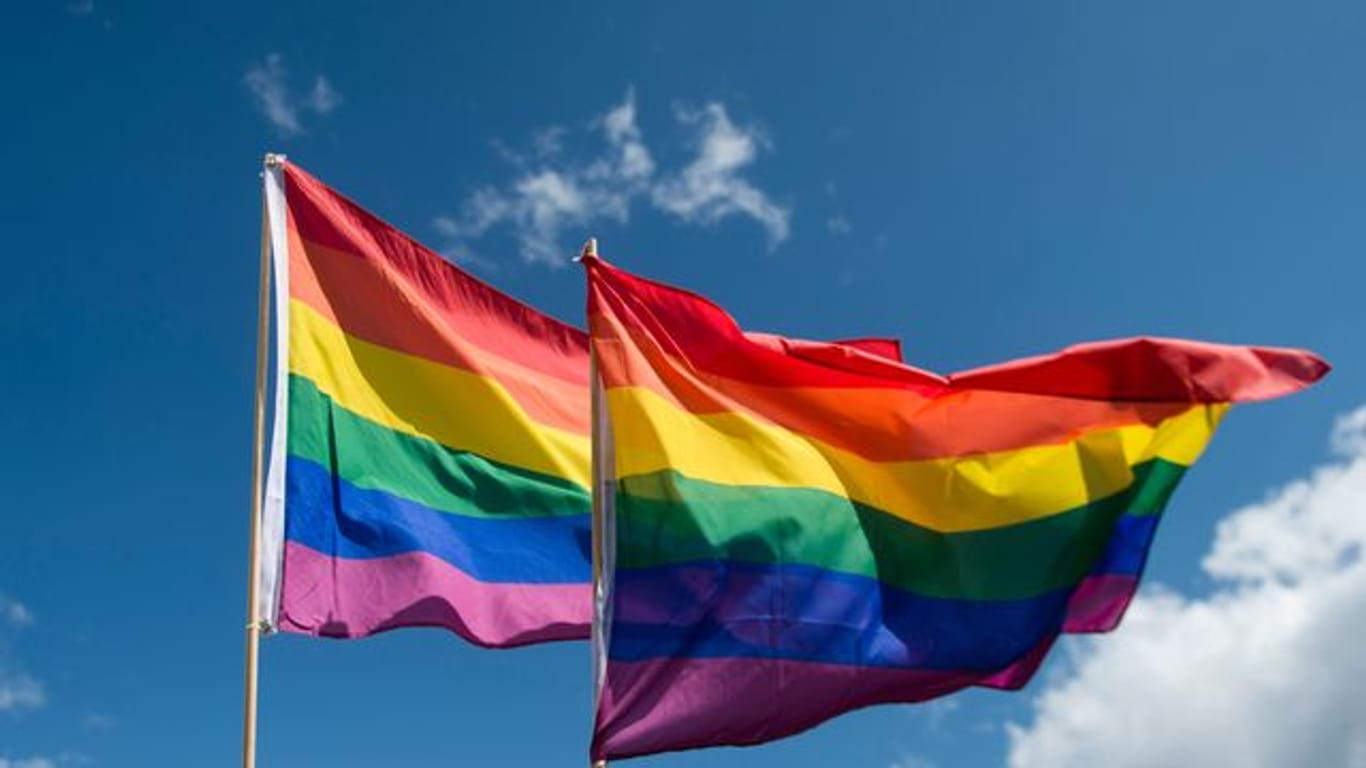 Regenbogenfahnen wehen im Wind