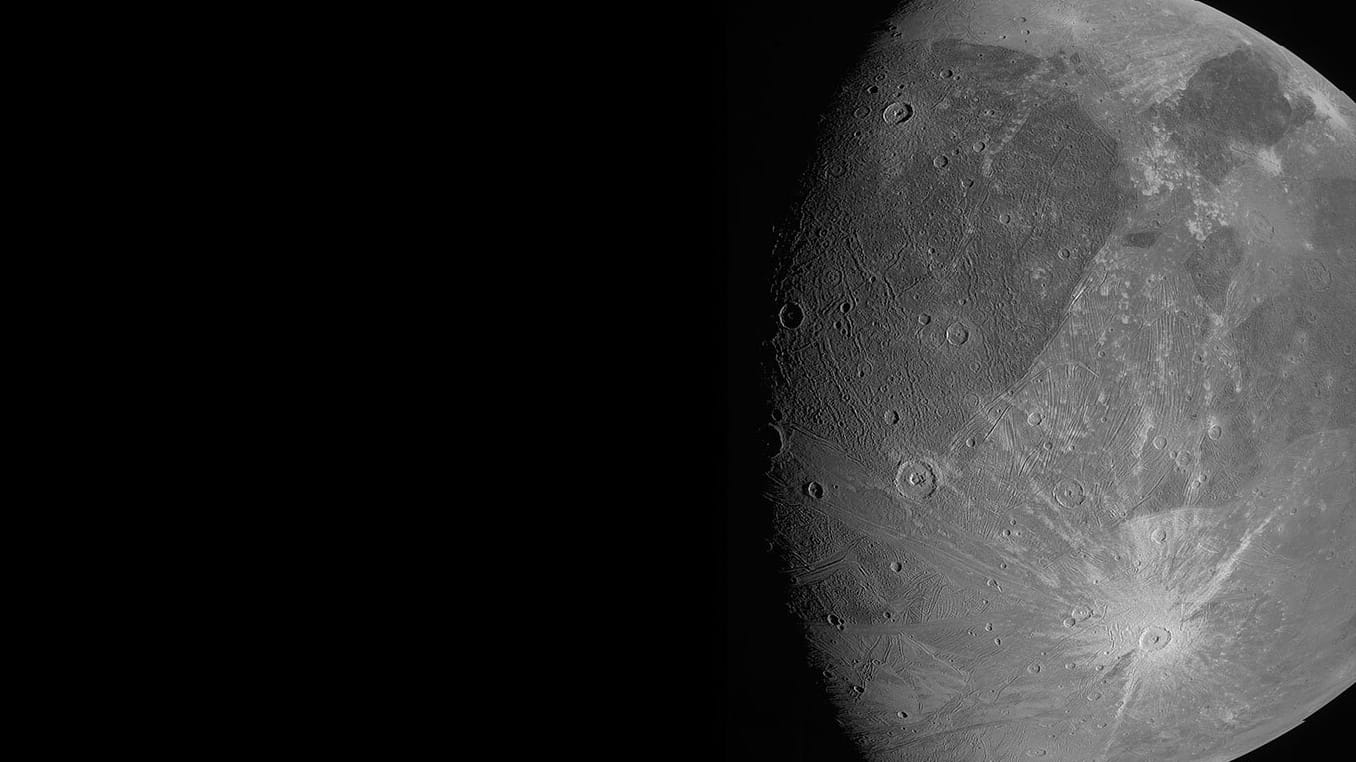 Bild des Jupiter Mondes Ganymed: Er ist der größte Mond des Sonnensystems. Bild des Jupiter Mondes Ganymed: Er ist der größte Mond des Sonnensystems.