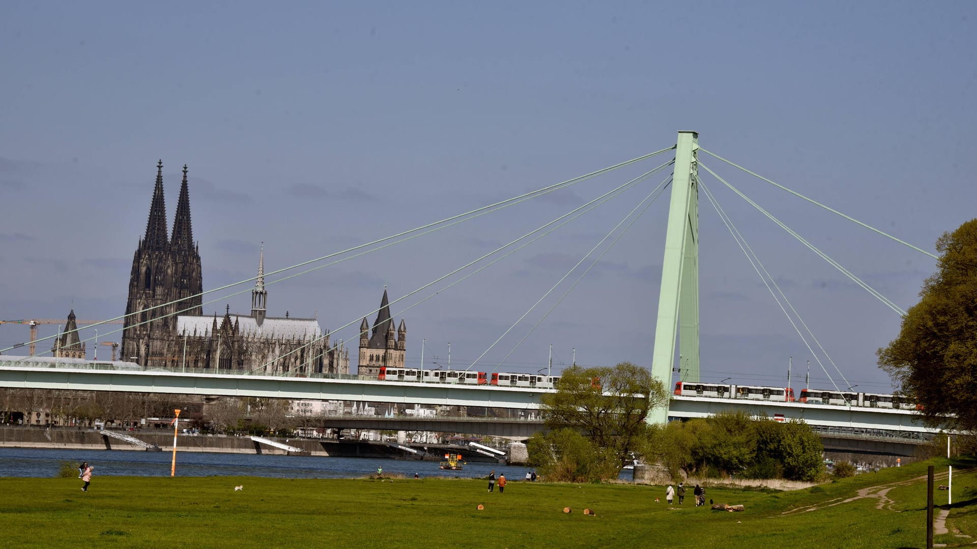 Blick über die Poller Wiesen auf die Severinsbrücke: Fast 600.000 Euro hätte der Bau des provisorischen Treppenturms gekostet. Blick über die Poller Wiesen auf die Severinsbrücke: Fast 600.000 Euro hätte der Bau des provisorischen Treppenturms gekostet.