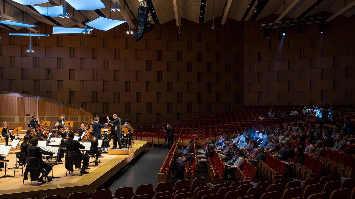 Die NDR Radiophilharmonie gibt im Großen Sendesaal des NDR ein Konzert: Das Konzert dient als Experiment zur Verteilung von Aerosolen im Raum.
