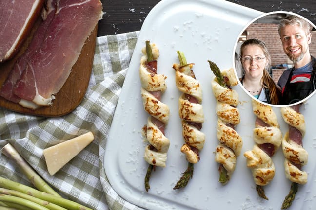 Spargel-Blätterteigstangen mit Schinken: Sie sind in nur 35 Minuten fertig.