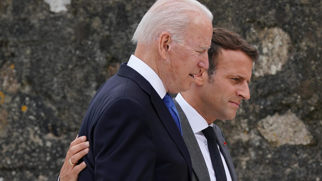 Joe Biden, Emmanuel Macron beim G7-Gipfel: Die Zweifel an den USA bleiben.