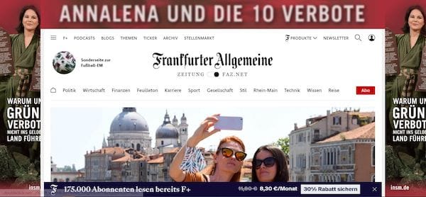 Die „FAZ“ veröffentlichte die Anzeige gegen Annalena Baerbock auch auf ihrer Homepage. Quelle: t-online
