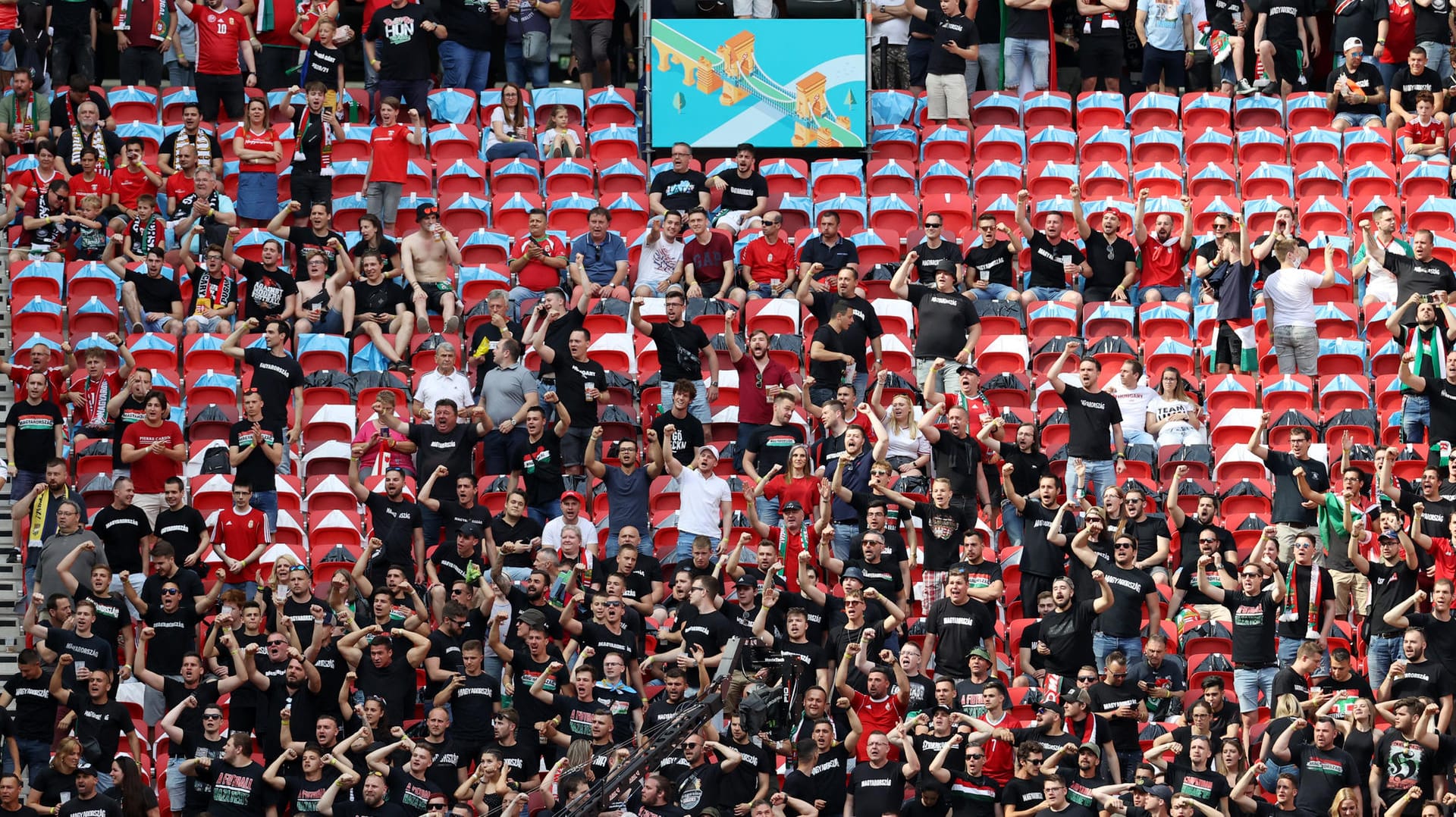 Volle Auslastung: Im Stadion haben sich auch schon viele Fans einen Platz gesucht.