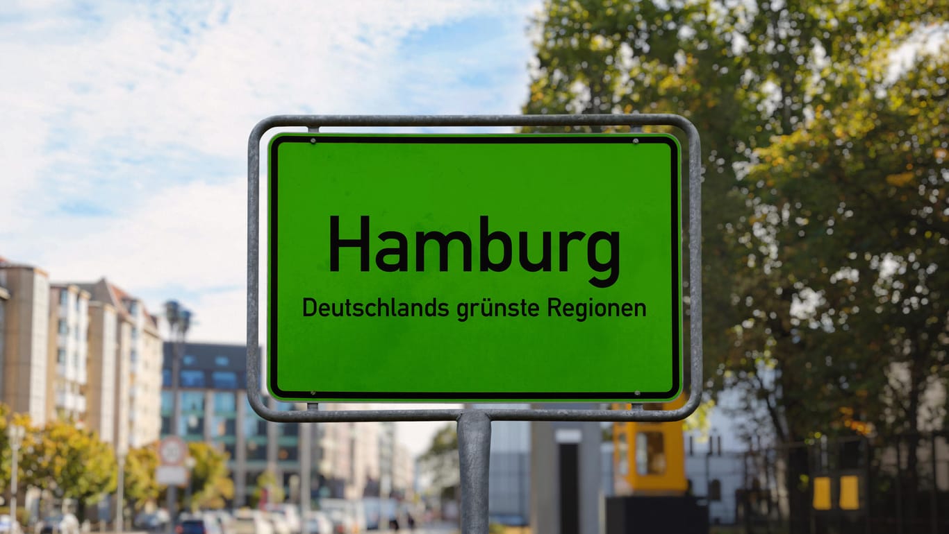 Grünes statt gelbes Ortsschild: Hamburg ist laut einer Umfrage besonders grün.
