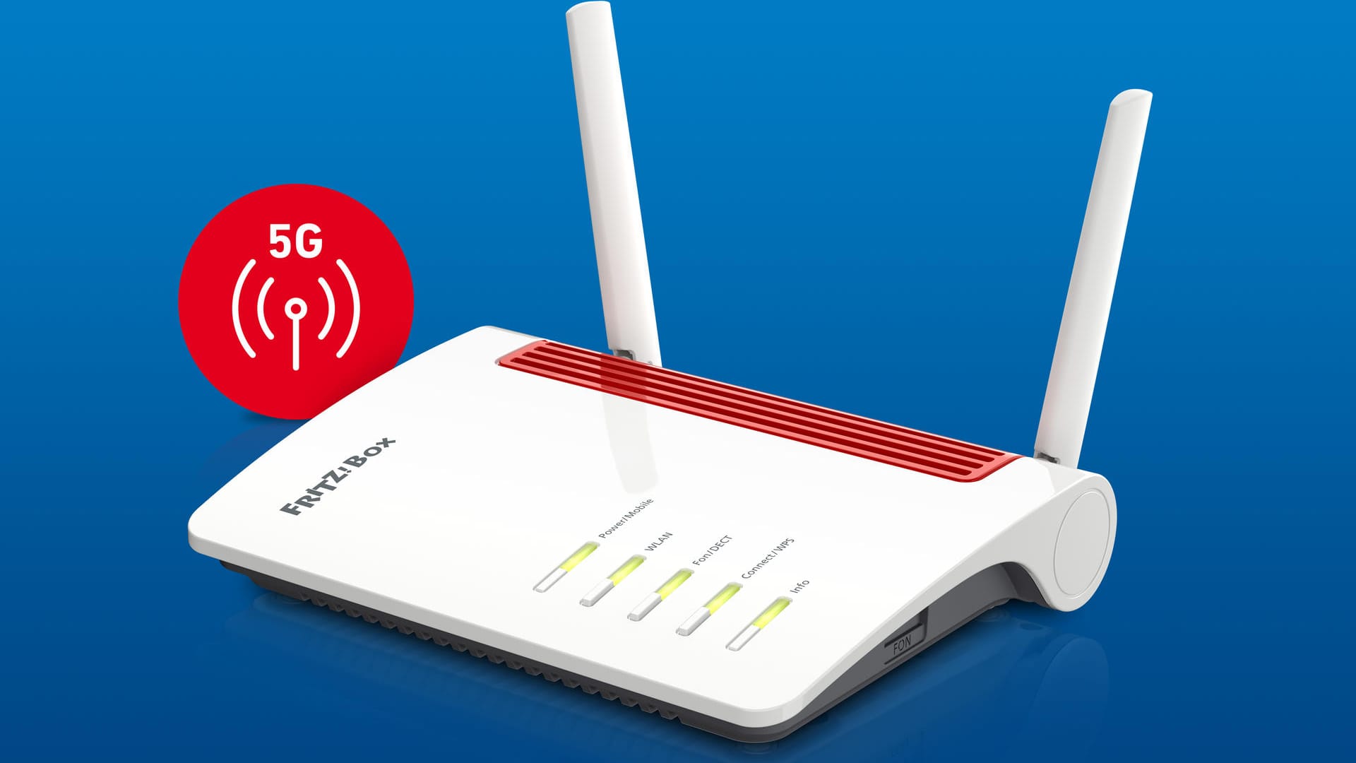 Ein Werbefoto der neuen Fritzbox von AVM: Das Gerät verfügt über 5G-Fähigkeiten.