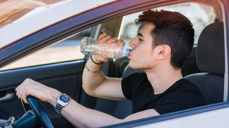 Sommer: Vergessen Sie bei Hitze nicht, ausreichend zu trinken – das gilt natürlich auch auf langen Autofahrten.