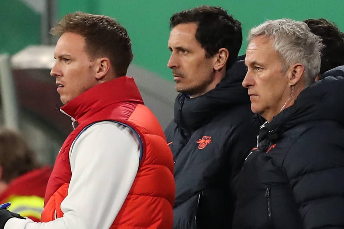 Julian Nagelsmann (l.): Der neue Bayern-Coach mit seinen Co-Trainern Dino Toppmöller und Xaver Zembrod (r.).