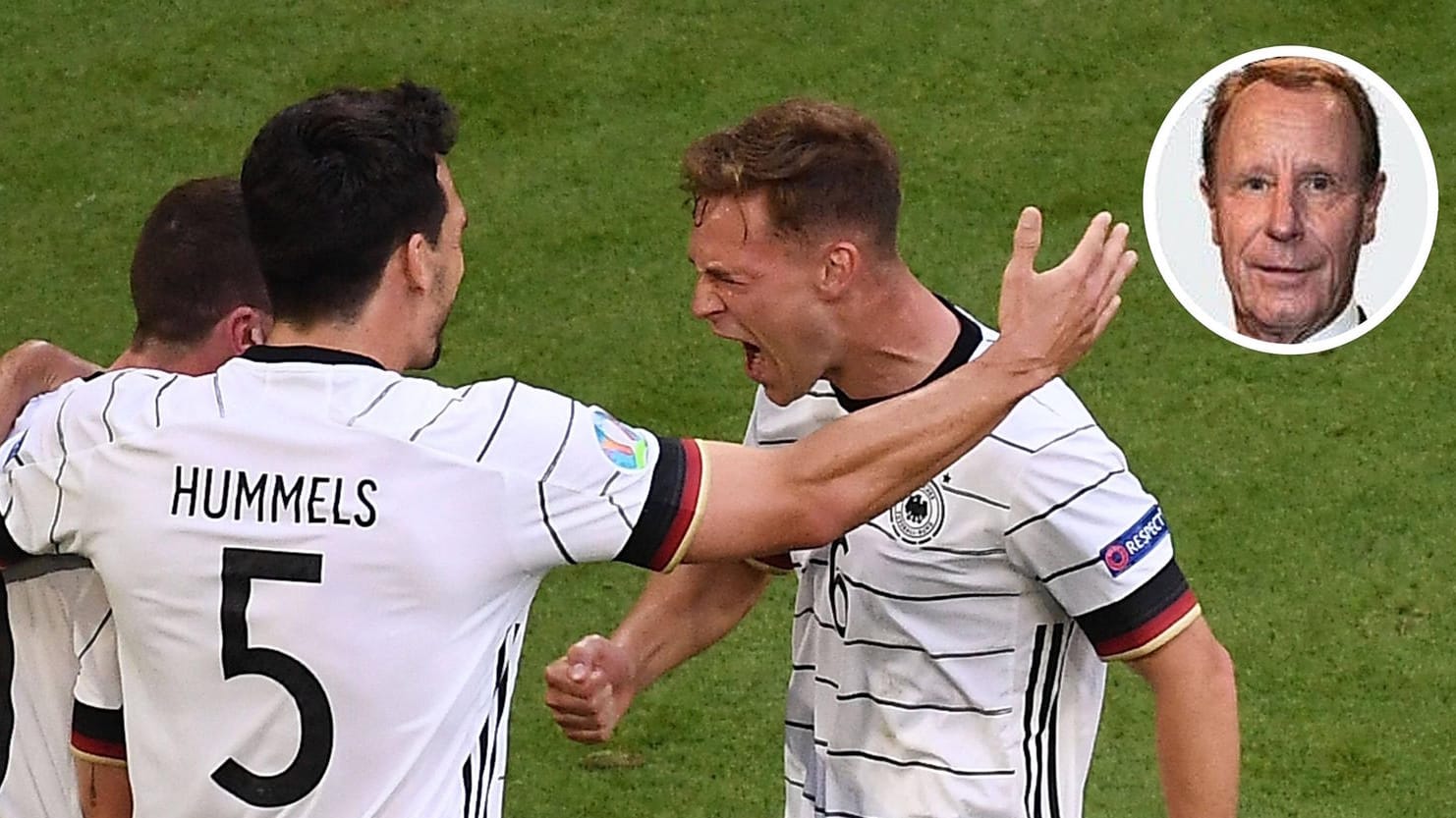 Joshua Kimmich und Mats Hummels feiern mit Robin Gosens (l.): Der Spieler von Atalanta Bergamo avancierte gegen Portugal zum Matchwinner.