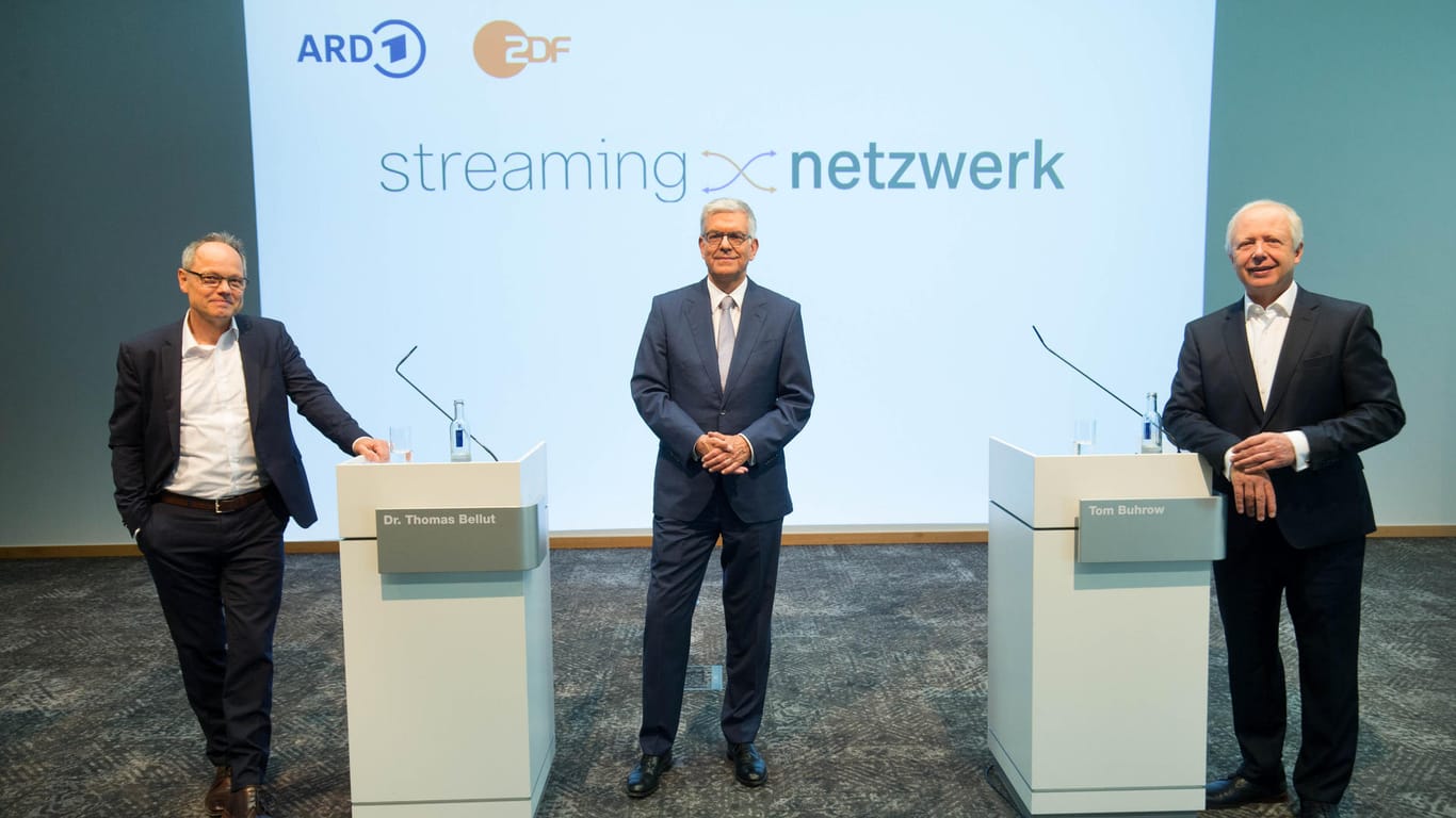 "ARD und ZDF: Die Zukunft der Mediatheken": SWR-Intendant Kai Gniffke, ZDF-Intendant Thomas Bellut und ARD-Vorsitzender Tom Buhrow