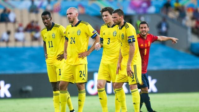 Die schwedischen Nationalspieler Alexander Isak (l-r), Marcus Danielson, Victor Lindelöf und Marcus Berg.