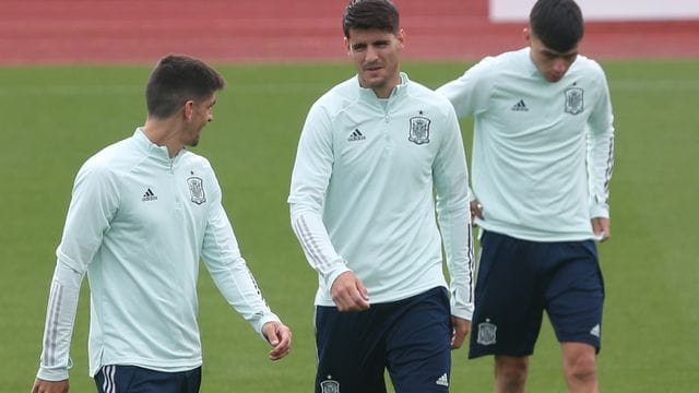 Die Spanier um Gerard Moreno, Álvaro Morata und Pedri (l-r) sind gefordert. Die Spanier um Gerard Moreno, Álvaro Morata und Pedri (l-r) sind gefordert.