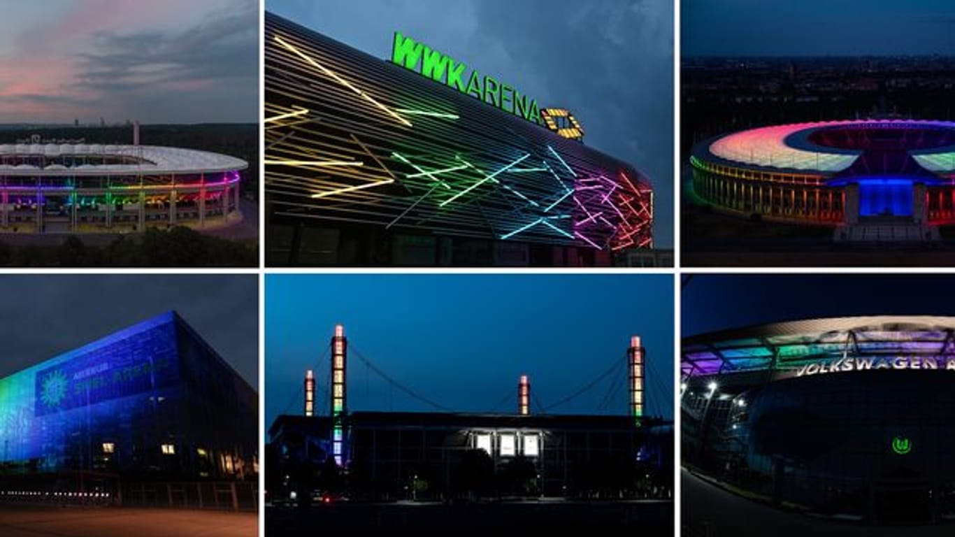 Viele Stadien in Deutschland erstrahlten parallel zum Spiel gegen Ungarn in München in Regenbogenfarben.