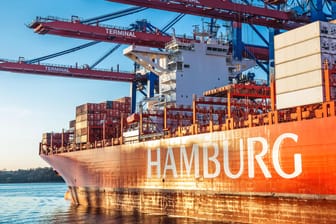 Containerschiff in Hamburg (Symbolbild): Exportfirmen blicken positiv in die Zukunft.