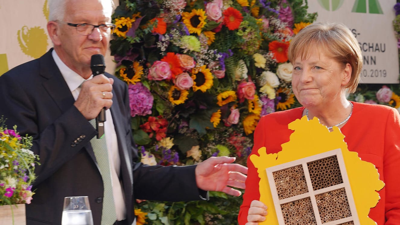 Winfried Kretschmann und Angela Merkel in der Landesvertretung Baden-Württemberg 2018: "Sie ist in der Pandemie noch mal zu Hochform aufgelaufen."