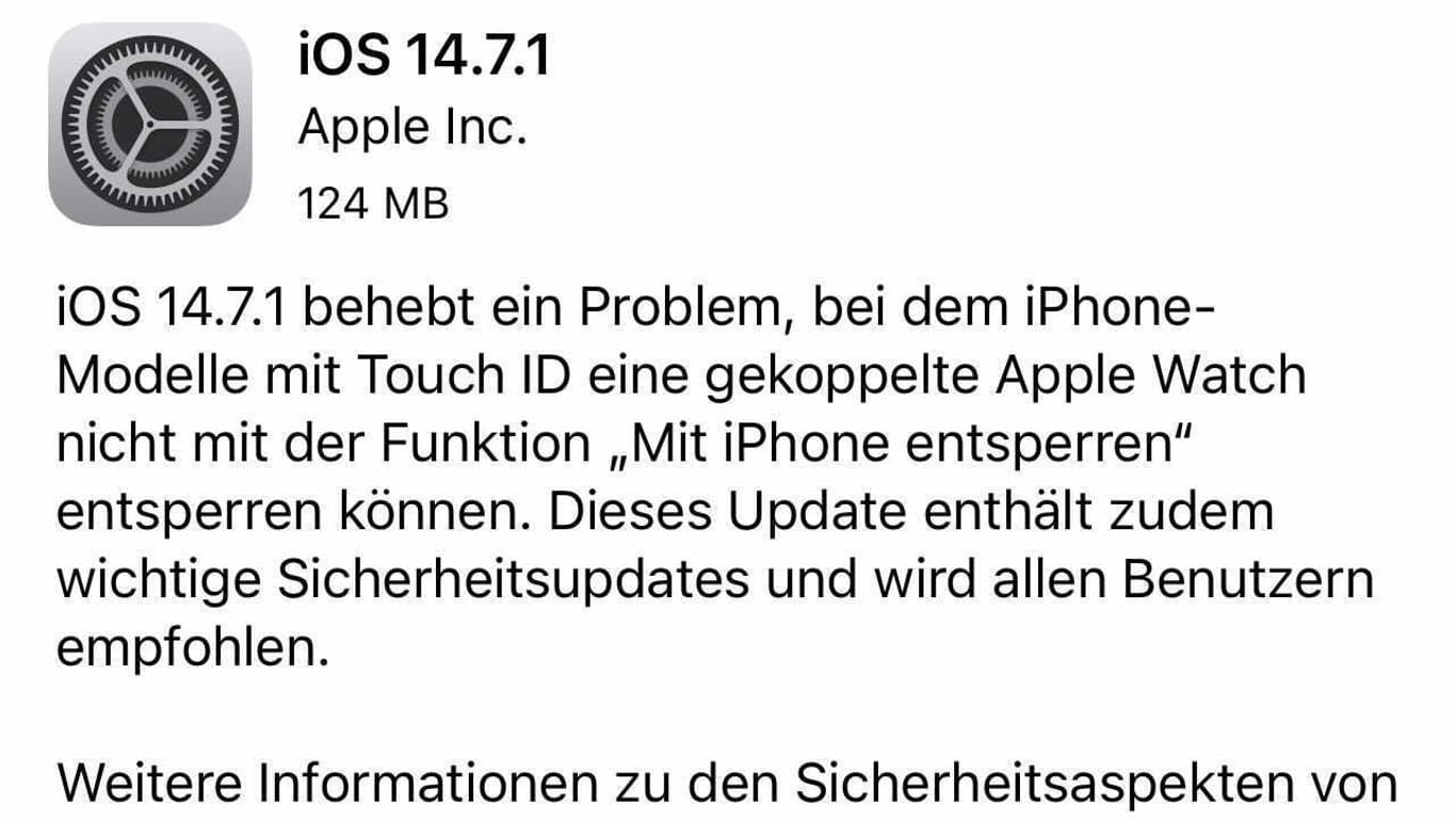 Die Update-Informationen zu iOS 14.7.1