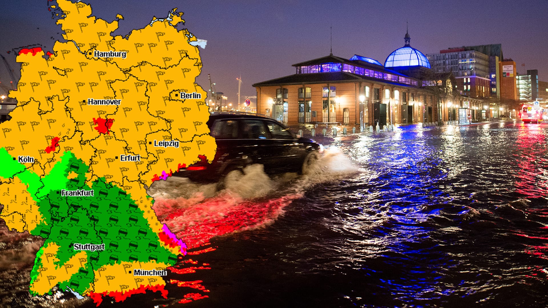 In Hamburg hat eine Sturmflut den Fischmarkt unter Wasser gesetzt. In Hamburg hat eine Sturmflut den Fischmarkt unter Wasser gesetzt.