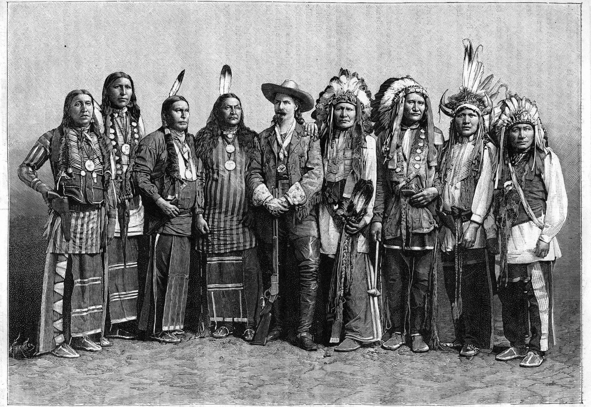 Diese Aufnahme entstand schätzungsweise 1889 und zeigt Buffalo Bill und Indianer.