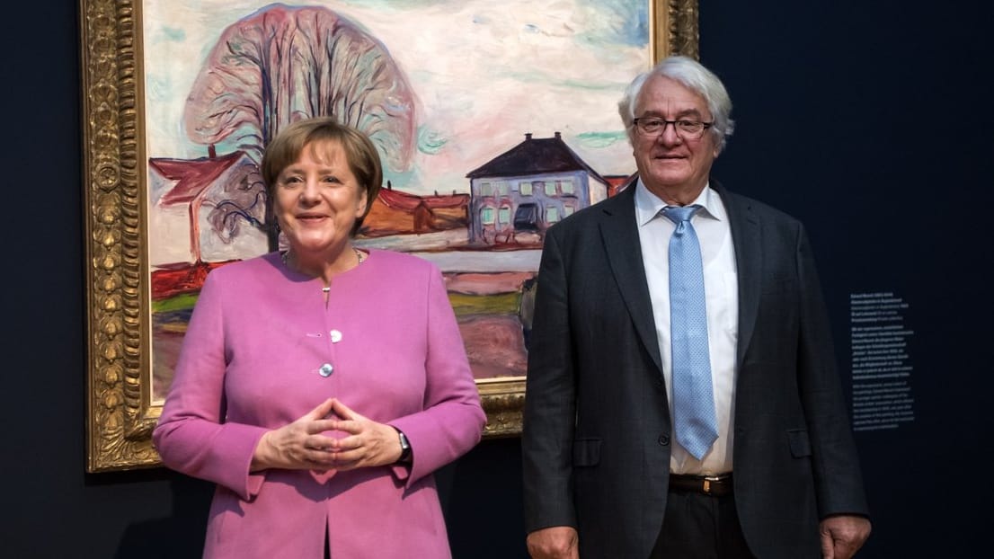 Altkanzlerin Angela Merkel und Unternehmer Hasso Plattner im Museum Barberini in Potsdam: Der Milliardär hat den Aufbau des ehemaligen Palasts finanziert.