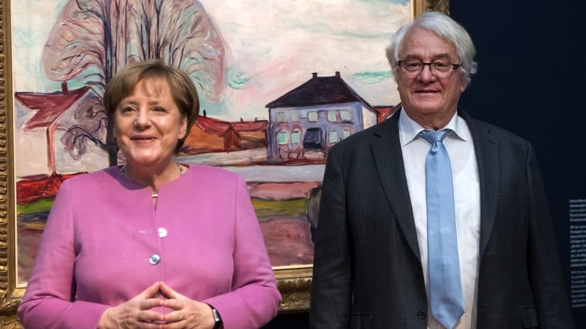 Altkanzlerin Angela Merkel und Unternehmer Hasso Plattner im Museum Barberini in Potsdam: Der Milliardär hat den Aufbau des ehemaligen Palasts finanziert.