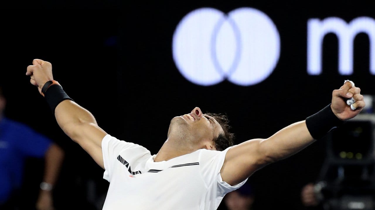 Rafael Nadal jubelt nach seinem Sieg im Spiel gegen Grigor Dimitrow aus Bulgarien.